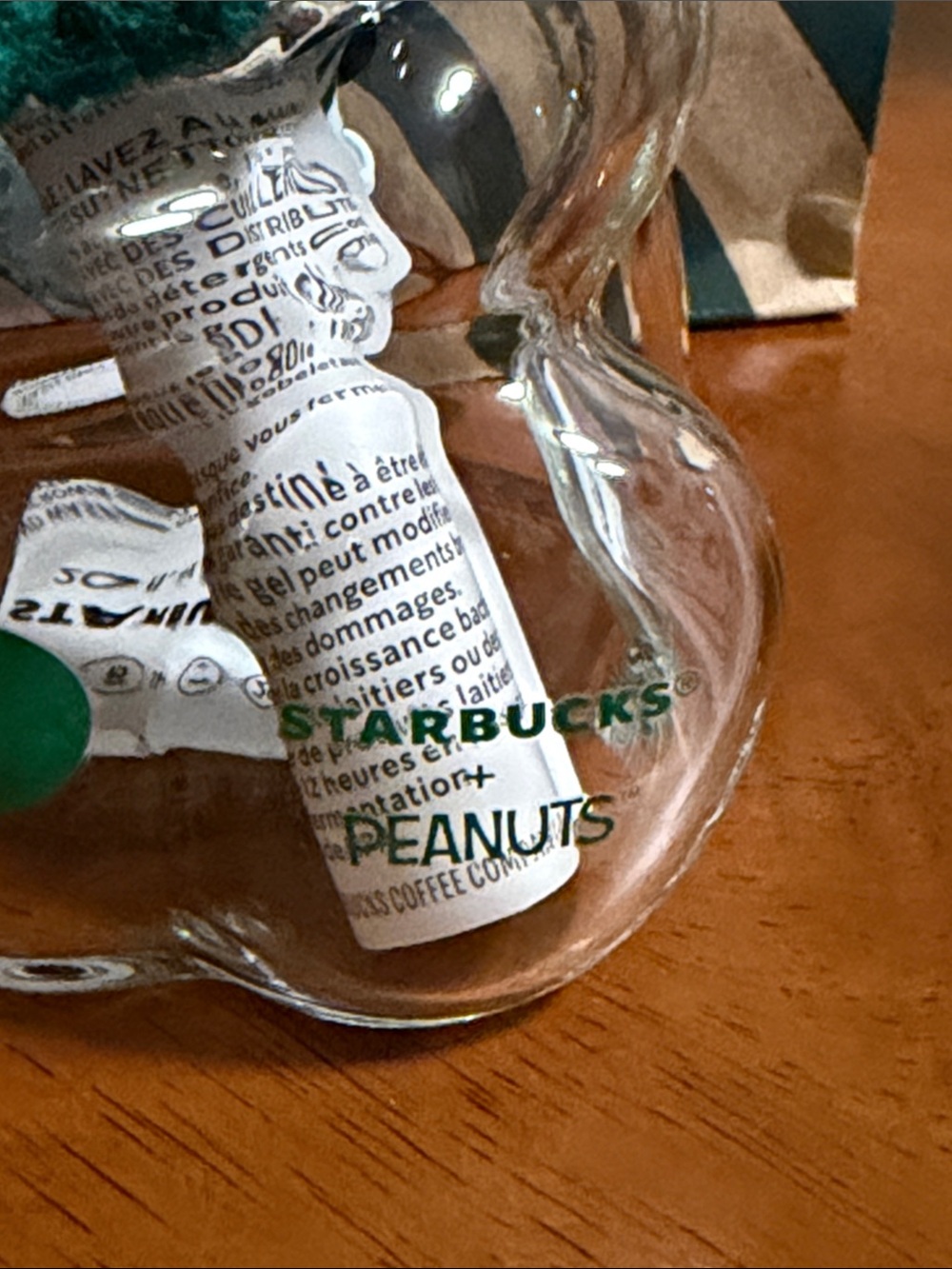 Starbucks Clear Glass snoopy Tumbler with Orange Lid and Green Scarf - Picture 3 of 3